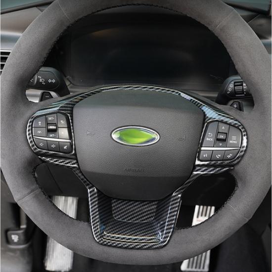 Carbon Fiber Car Steering Wheel Decor Cover Trim For Ford Explorer 2020-2024
