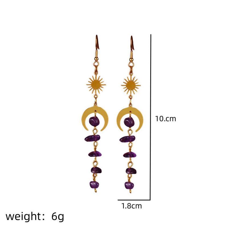 Fashionable Asymmetrical Crystal Tassel Dangle Earrings with Moonstone