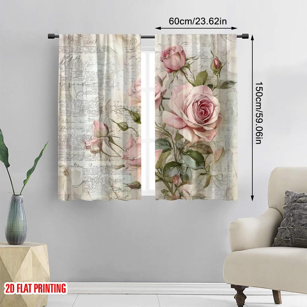 2 szt., druk płaski 2D Drukowane Zasłony Vintage Róże Wszechstronna Tkanina Poliestrowa (bez pręta) Dekoracje Do Domu Ldealne dla