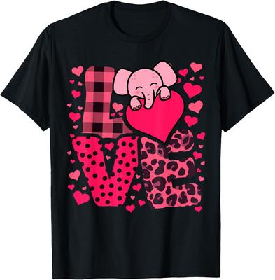 Niedliches Elefanten Liebesherzen Valentinstag Grafik T-Shirt Weiches Atmungsaktives Freizeit T-Shirt
