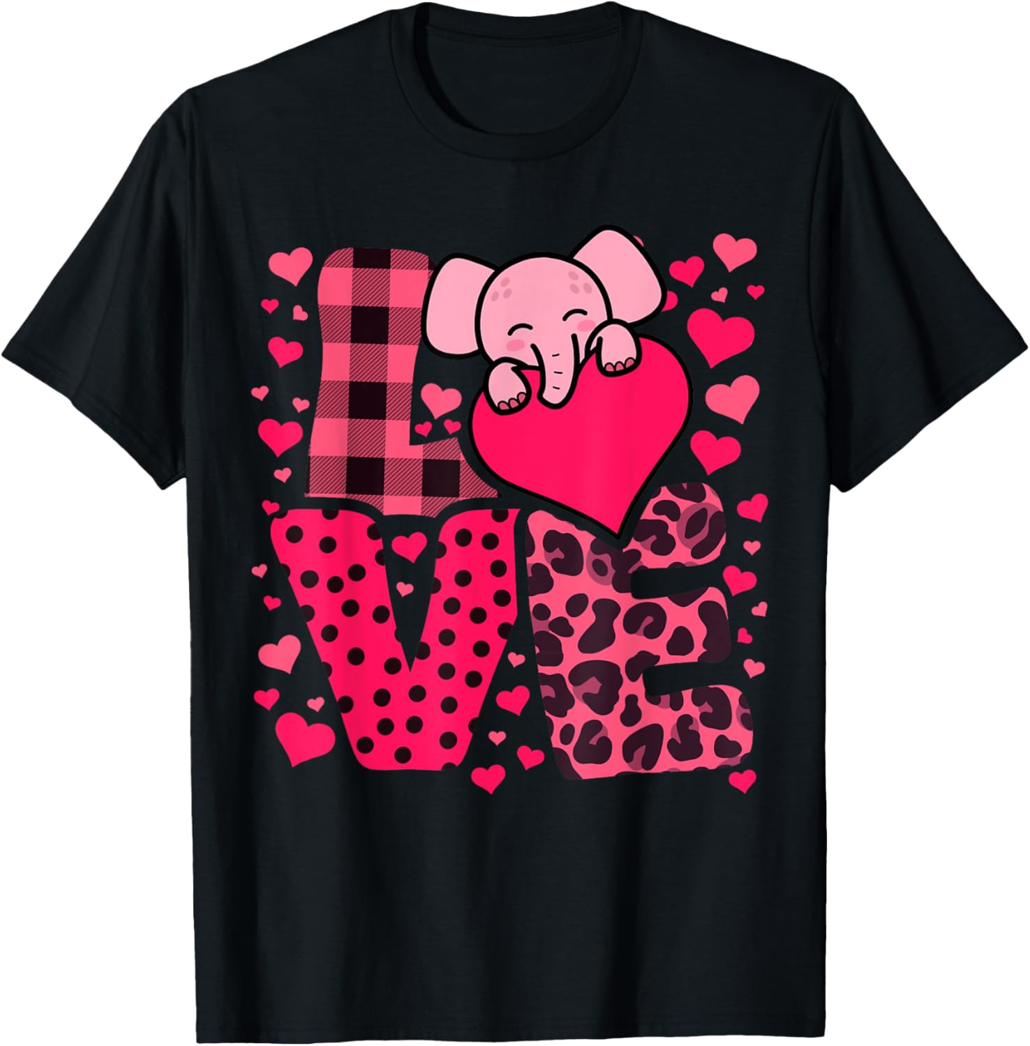Cute Elephant Love Hearts Valentines Day Graphic Tee Soft Breathable Casual T-Shirt 4XL