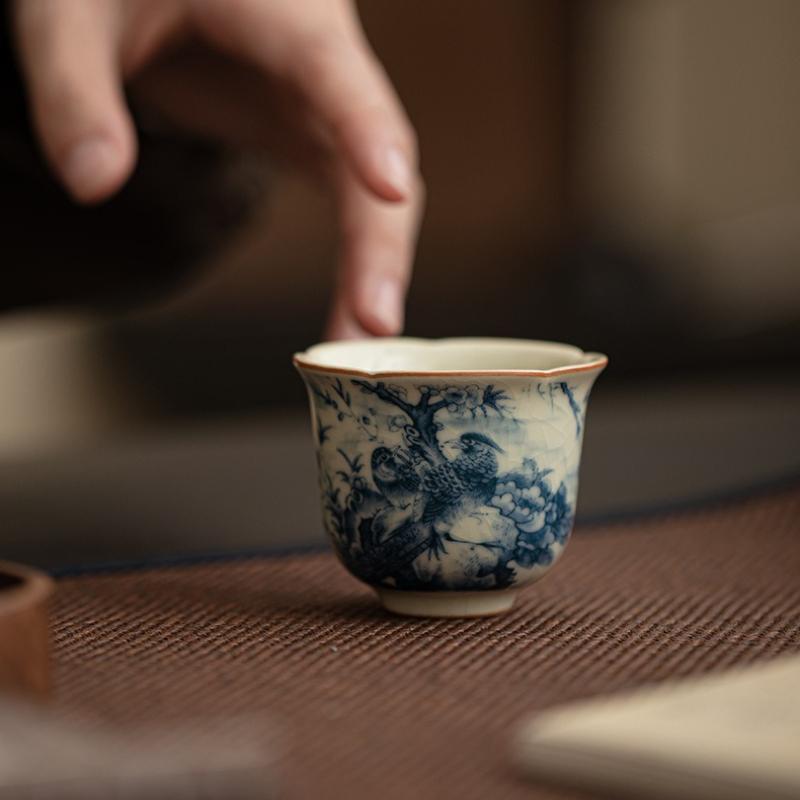 Birds Ru Klin Porcelain Teacup Chinese Kung Fu Gongfu Master Cups Ceramic Tea Bowls Tea Ceremony Teaware Set Household Drinkware