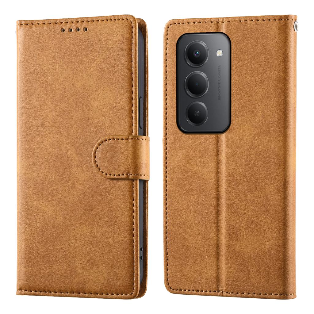 Dla Xiaomi Redmi 15 5G (Światowy) (169mm) Etui Stand Portfel Skóra PU z Teksturą Cielęcą Pokrowiec Flip do Telefonu z Paskiem na Nadgarstek