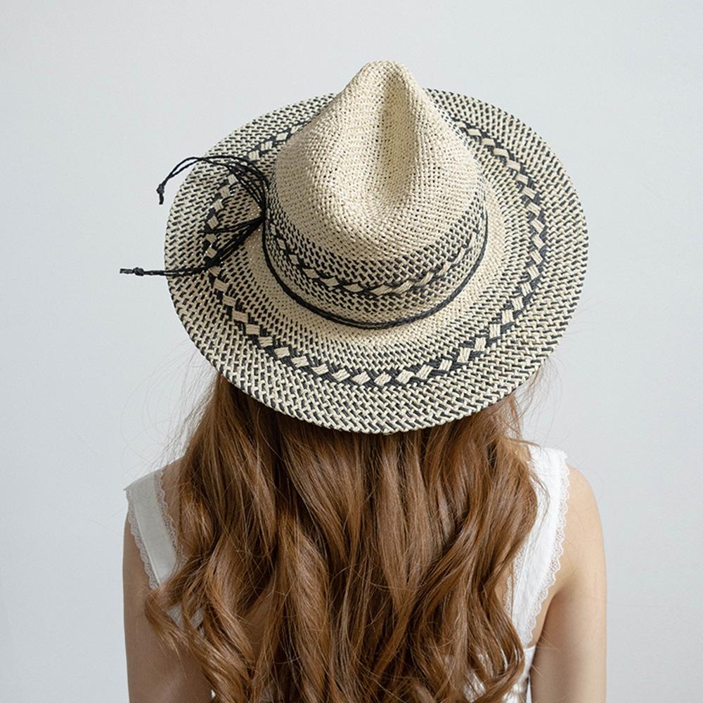 Hand-woven papyrus two-color jazz hat, beach travel straw hat, tide leisure style, big brim, hand-woven foldable