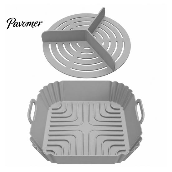 Nonstick Grilling Tray 2PCS Air Fryer Silicone Baking Pan with Handles, Square And Rectangular Microwave Safe Oven Set, Liner for Roasting Steaming