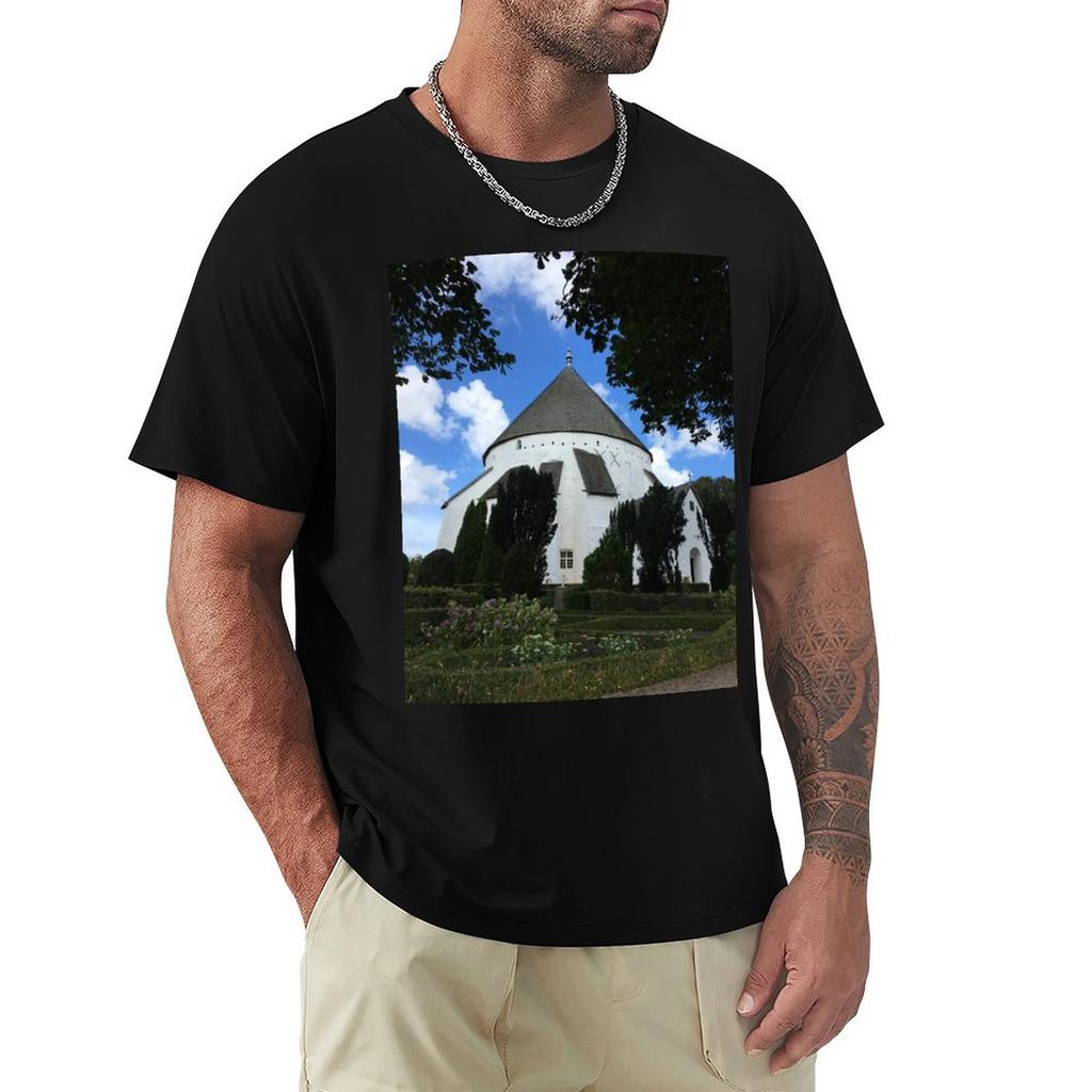 Bornholm Round Church Tshirt Art Pattern Printed Casual Top