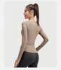 Juyitang Seamless V-Neck Long-Sleeve Yoga Suit with Pleated Waist and Slim-Fit Top