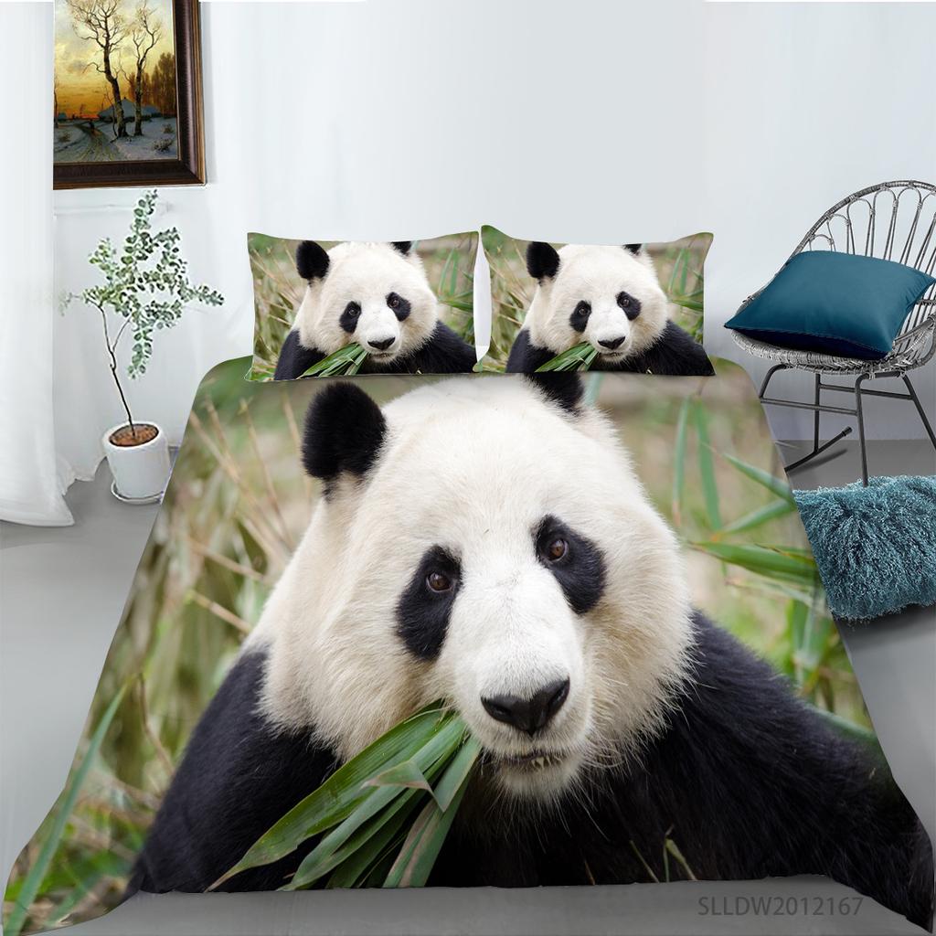 Panda Duvet Cover Set King Queen Cute Animal Different Poses Bamboo Branch Bedding Set Black White 2/3Pcs Quilt Cover