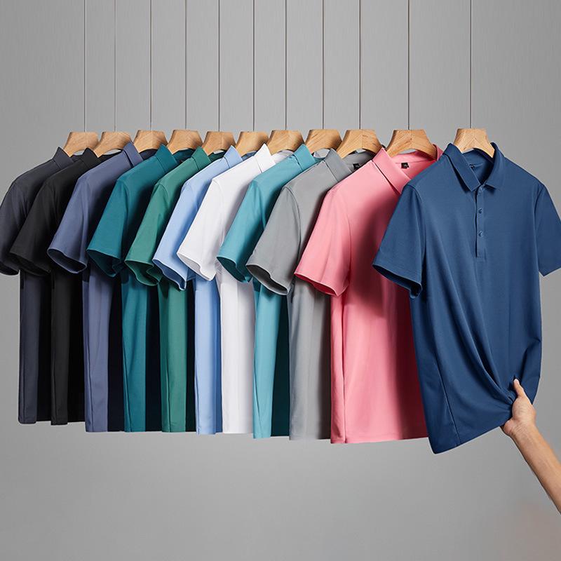Men's Summer Ice Silk Seamless Polo - Elastic, Non-Iron, Short Sleeve