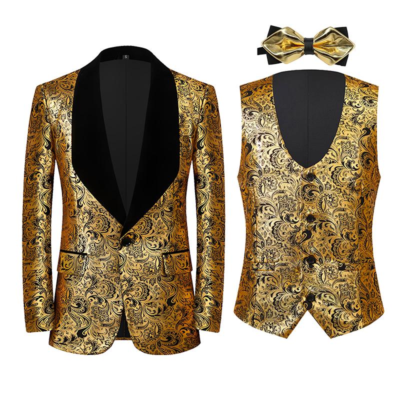 

Мужской роскошный костюм-двойка с золотым штампом, пиджак и жилет 2XL золотой