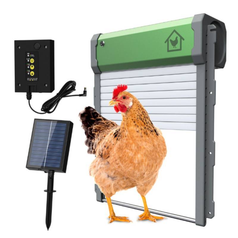 Porta per pollaio temporizzata con telecomando alimentata a energia solare in materiale ABS impermeabile per l'allevamento di pollame