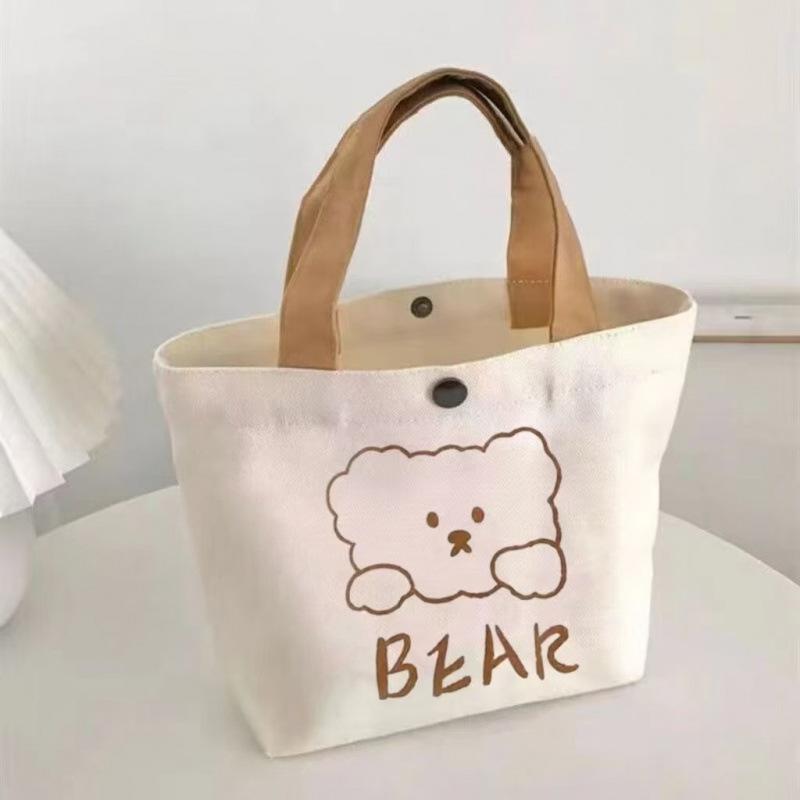 

Bear Canvas Bag Cute Student Tote Bag Portable Tote Bag Hand Carry Out Mini Bag Gift Bag