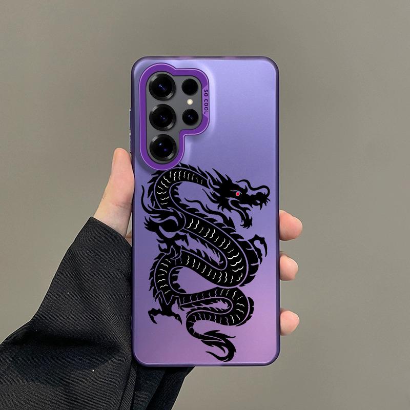 Color Phone Case For Samsung Galaxy S26 S25 S24 S23 S22 Ultra S20 S10 S21 FE 5G Plus Silver IMD Cover Black Dragon Fashion