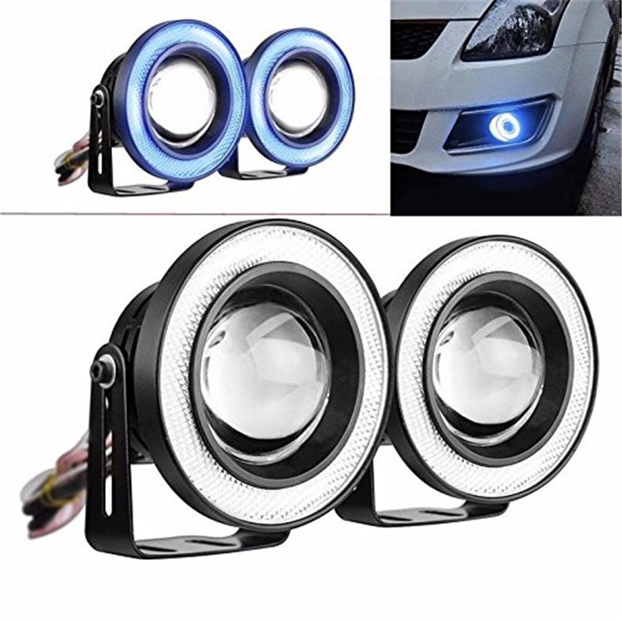 3.5" COB Fog Light Projector Car CCFL Blue Angel Eyes Halo Ring DRL Headlight