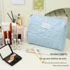 Quilted Cream Cloud Makeup Bag, Portable Handheld Cosmetics Storage, Large Capacity