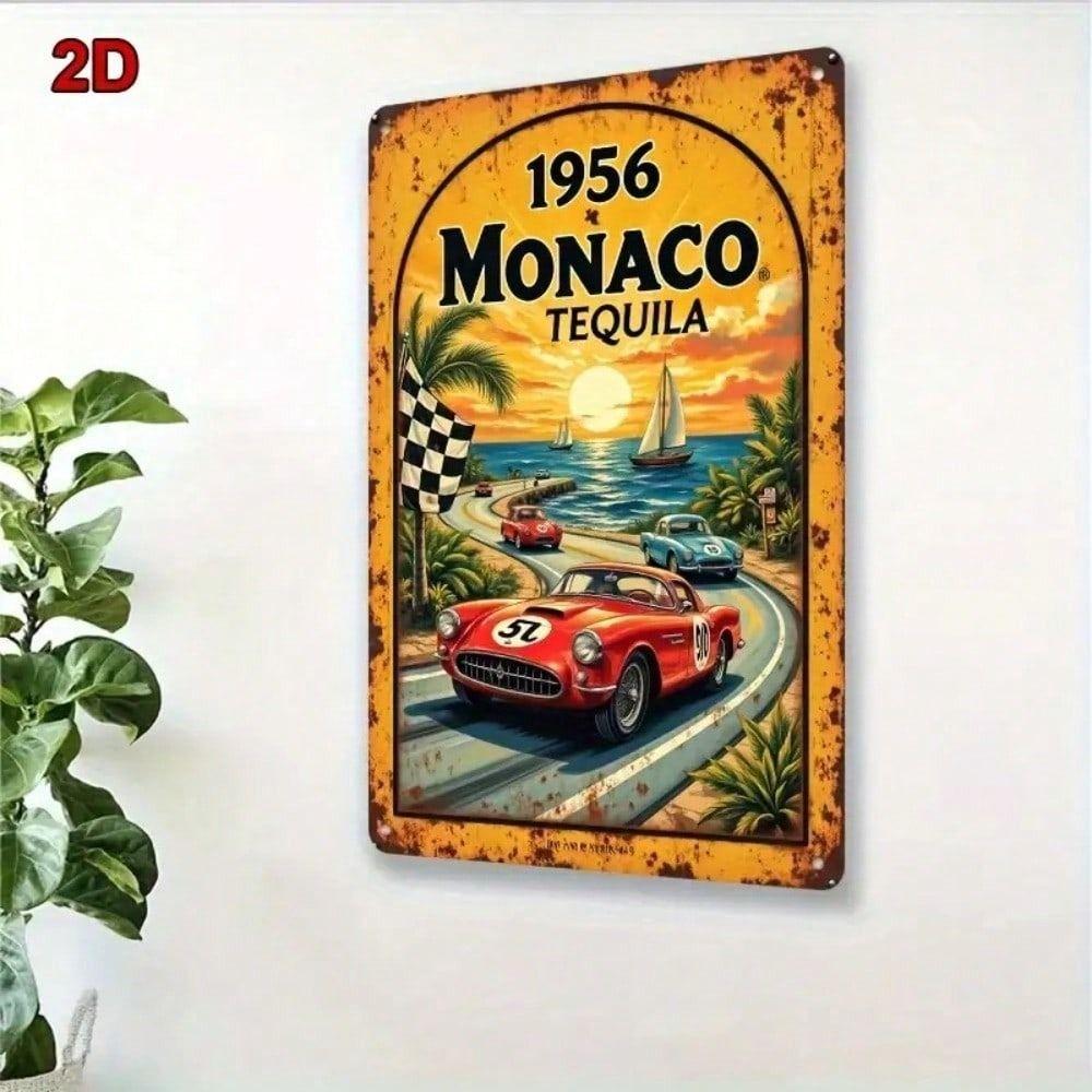 Vintage Monaco Grand Prix Metal Poster Car Boat Art Garage Decor