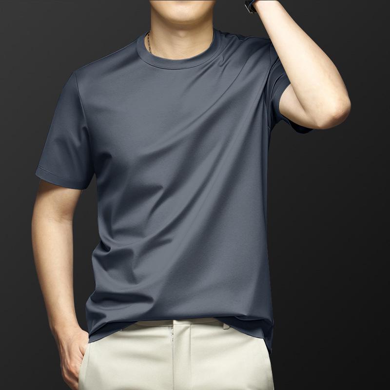 Zomer Heren Zijde Blend Slim Fit Sneldrogend Rond Hals T-shirt, Korte Mouw, Ademend