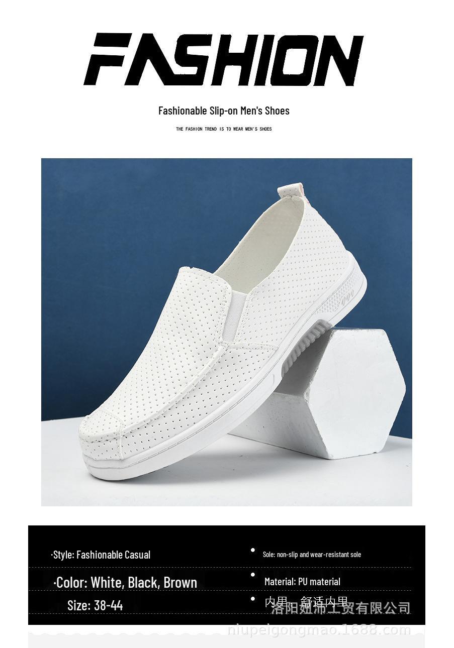 Men s Breathable White Leather Moccasins - Spring/Summer Non-slip Casual Shoes 39
