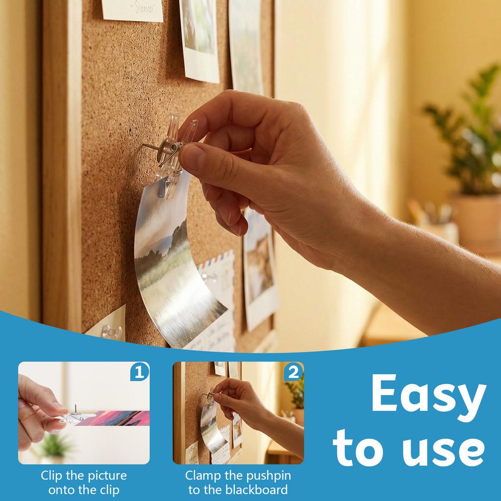 50Pcs Push Pin Clips Transparent Thumbtack for Bulletin Board Cork Board Photo Wall Decoration Display Office Supplies