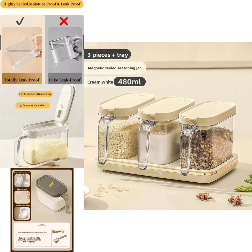 Glass Salt Dispenser Jar With Sealed Lid For Kitchen Storage And Seasoning