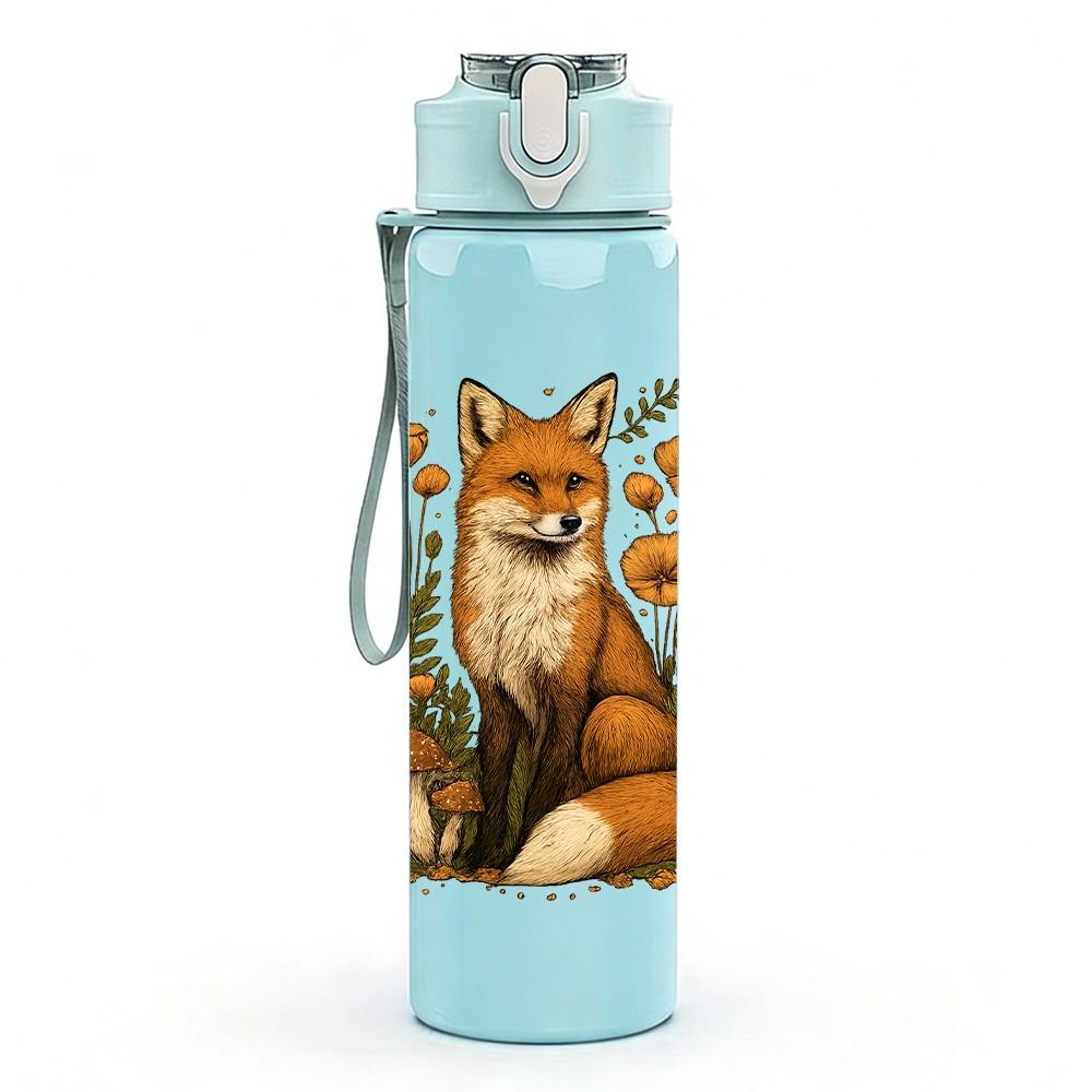 1PC Fox Floral Autumn Scene Print 750ml Color Plastic Sports Water Bottle Leakproof Flip Straw Lid Suitable for Sports Office Home Use