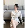 High-End Lace-up Satin Shirt: Autumn/Winter Waist-Cinching, Flowing Collar Design