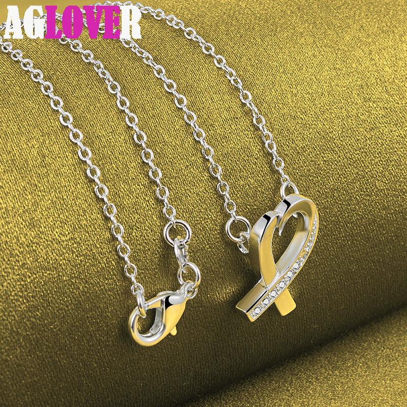 925 Sterling Silver Heart AAA Zircon Pendant Necklace Jewelry
