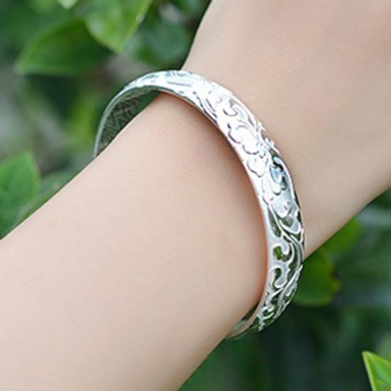 Lady Opening Bracelet Adjustable Circumference Floral Emboss Smooth Polished Wide Wrist Jewelry for Vacation Work Daily Wear