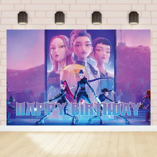 Yousheng Background Cloth Demon Movie Hunters Happy Birthday Banner Backdrop Hanging Cloth Decoration Kids Party Supplies