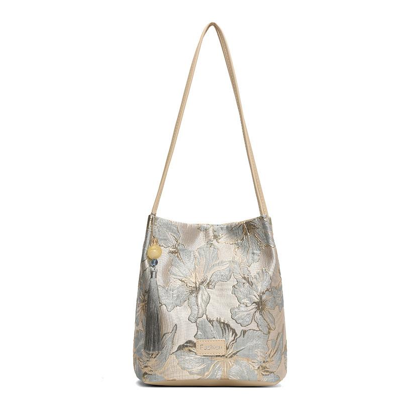

New Chinese Style Natial Trend Large Capacity Butterfly Embroidery Underarm Bag For Women Newest Fashiable Office Tote Bags синий