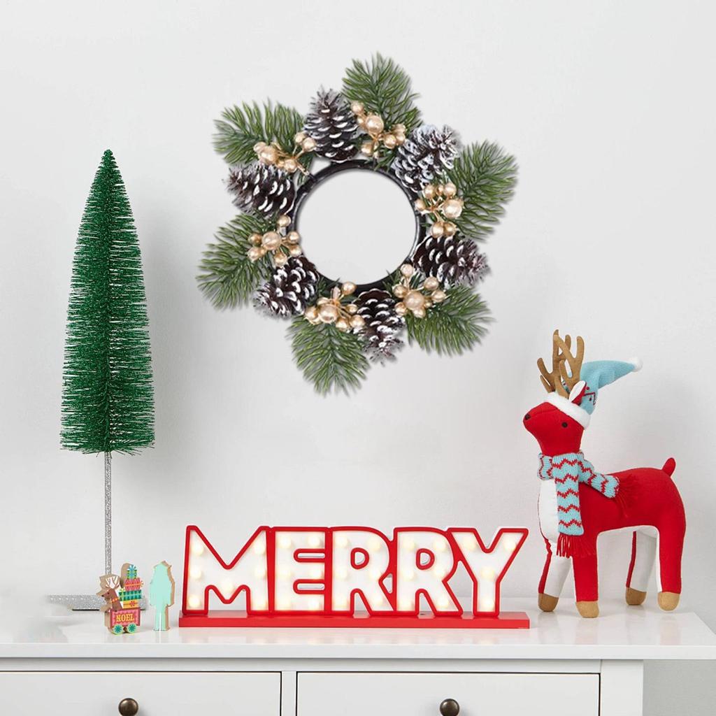 Weihnachtskranz Künstliche Beeren Tannenzapfen Kiefer Kerzenständer Kränze Girlande Kerzenring Tisch Haus Party Dekoration