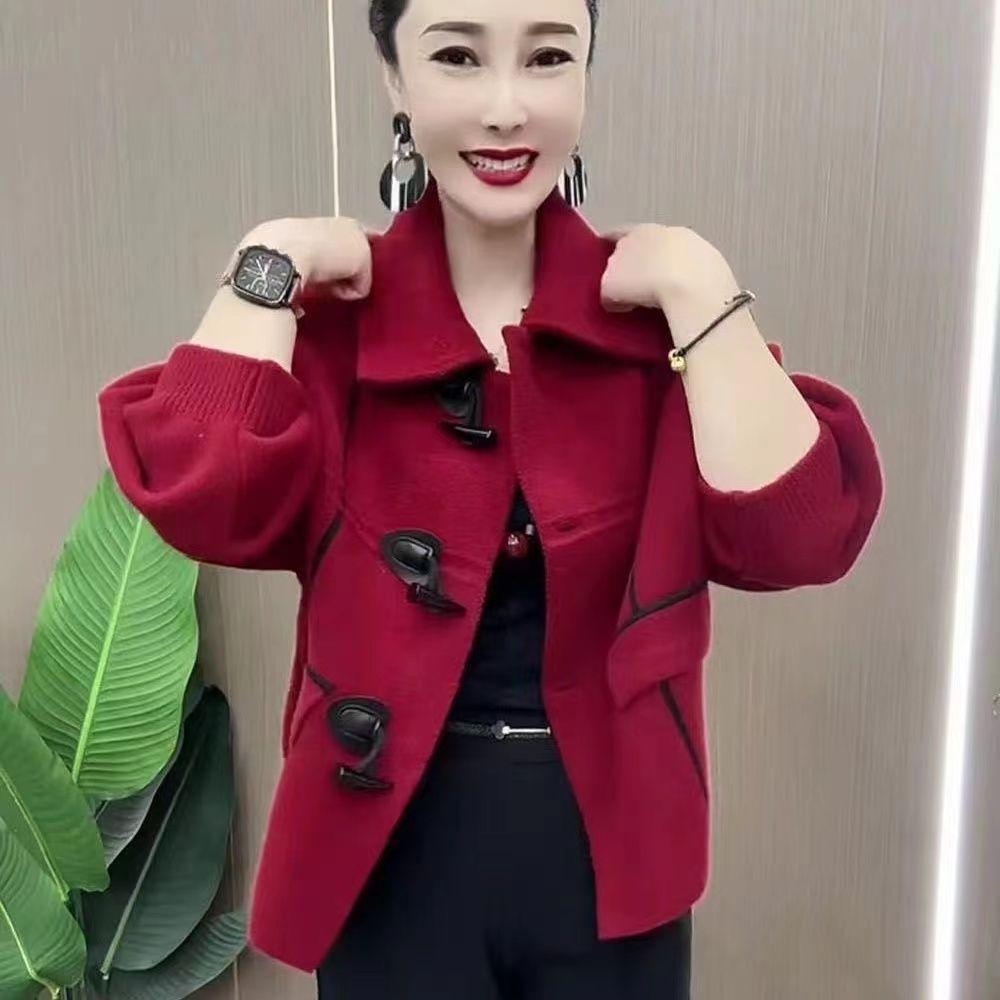 

Модная и трендовая шерстяная куртка для женщин среднего и пожилого возраста на весну и осень с двухсторонним имитационным дизайном XXXL красный
