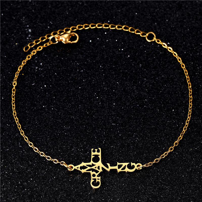 Gold English Letter Stainless Steel Bracelet Light Luxury High-End Cross Style Fashion Jewelry
