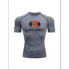 Men'S Grey Gym Location Dumbbell Heartbeat Print Compression T-Shirt, Quick Dry Short Sleeve Gym Workout Tee, Muscle Fit Athletic Training Top for Men