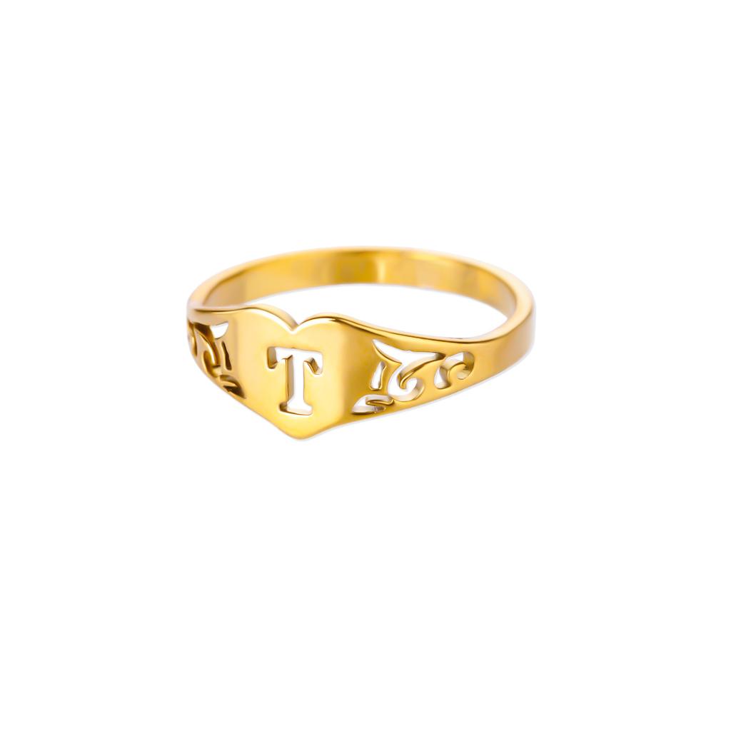 Fashion Hollow Initial Letter Heart Rings For Women Gold Color Stainless Steel A-Z Letter Ring Aesthetic Wedding Jewelry Gift