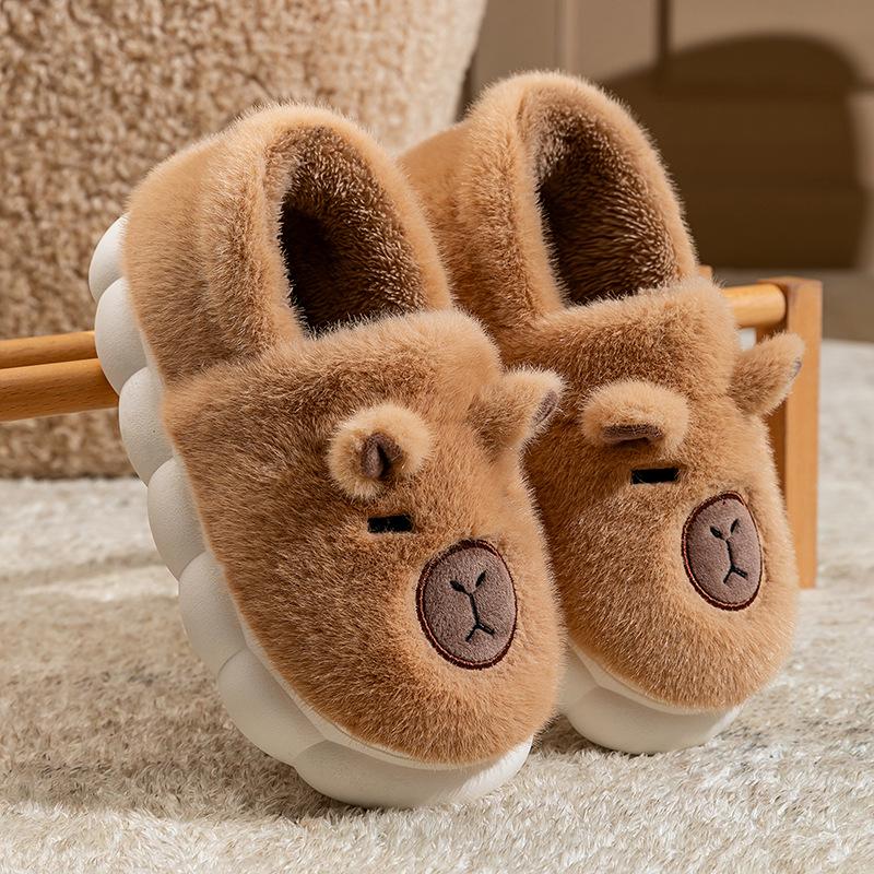 Bag heel cotton slippers home autumn and winter cartoon rabbit ears couple indoor cotton mop velvet warm platform shoes