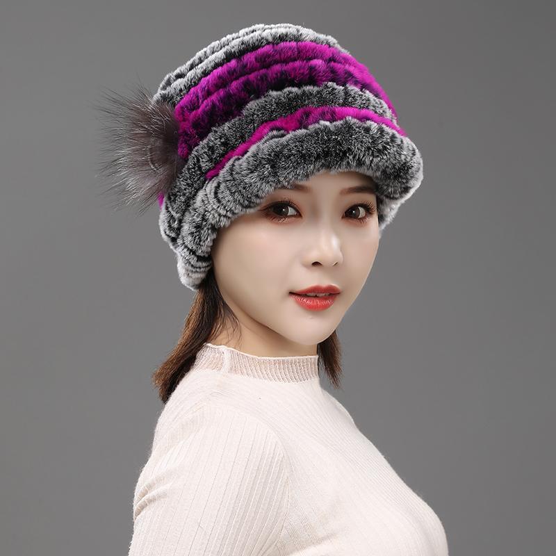 Fur Hat for Women Winter Rex Rabbit Fur Middle-aged and Elderly Ladies Mothers and Grandmothers Fashionable and Warm Knight Cap