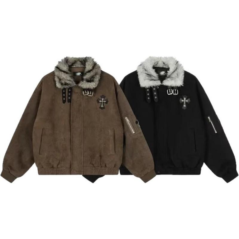 Men Winter Retro Fleece Lined Thick Warm Stand Collar Cotton Padded Jacket Geometric Casual Outwear