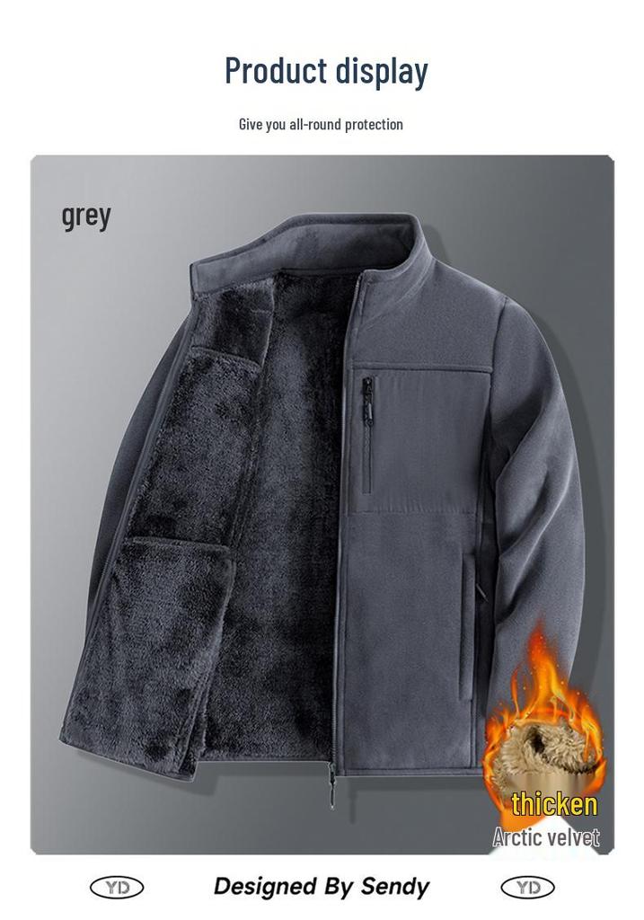 2025 Men's Autumn Winter Thick Velvet Dad Jacket - Loose Fit Cotton Top
