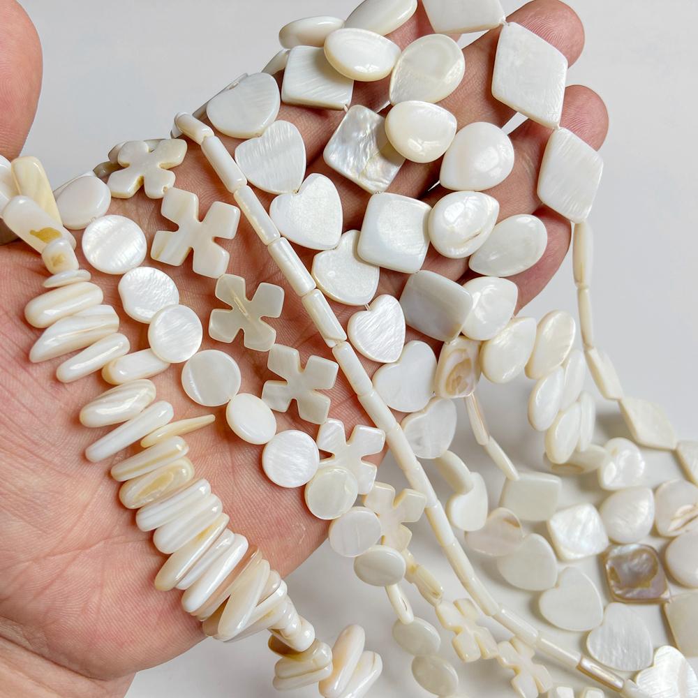 Natural White Mother Of Pearl Shell Beads Loose Flat Oval Teeth Round Star Nugget Freshwater Shell Chip Charms Beads For Jewelry