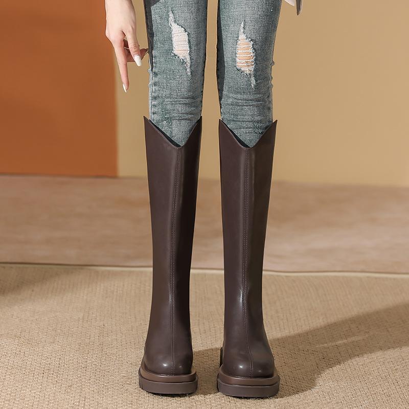 Knight Boots Women's Autumn and Winter New Thick-soled Western Elastic Knee Boots Slim High Boots
