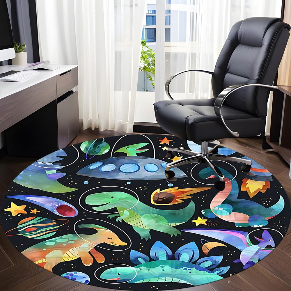 1pc DinoGalaxy Office Round Area Rug, Indoor Mat Suitable ForOffice, Under Office Chairs Bedroom Living Room Home Decor, Room Deco, D007
