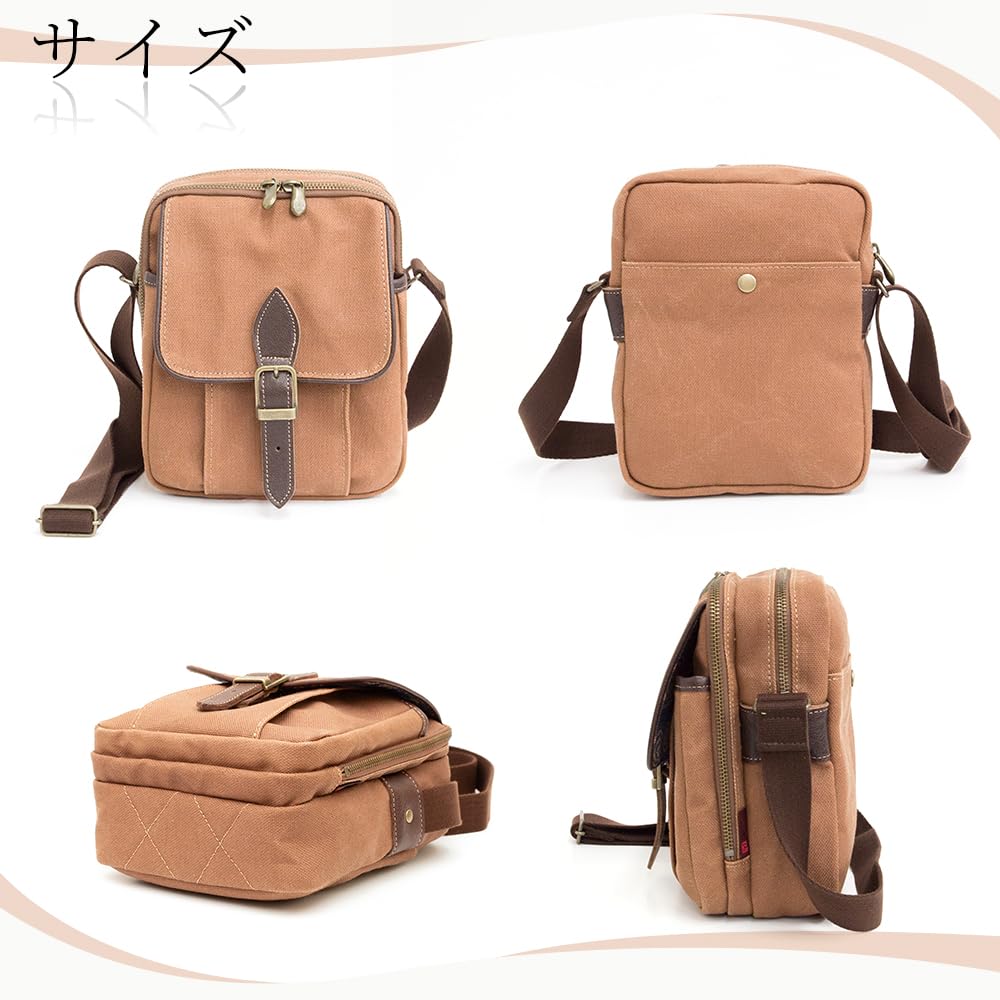 Creare Kiki Men's Vertical Shoulder Bag, B5 Size, Lightweight, Made In Japan, Japanese Style, Persimmon Tannin Dyed Canvas Bag, Multi-Function Pocket