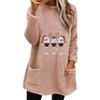 Women's Wine Glass Print Double-Sided Fleece Sweatshirt - Round Neck, Long Sleeve, with Pockets (2024)