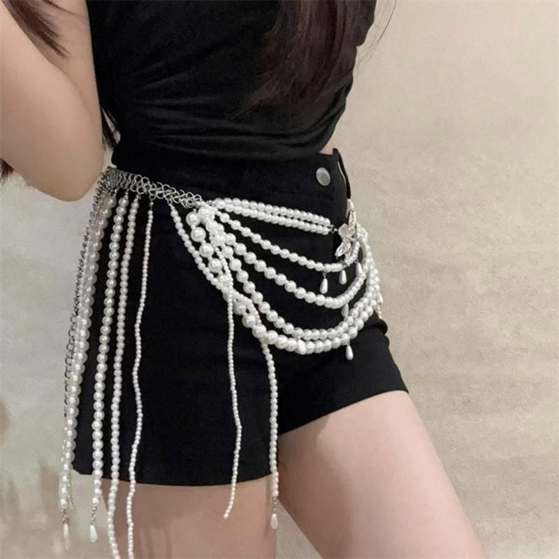 Fashionable Imitation Pearls Flower Waist Chain Belt Imitation Pearls Texture Perfect for Enhancing Party Outfits