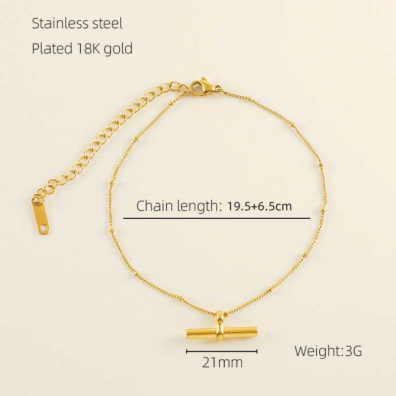 

New titanium steel anklet 18K gold personalized Tbar stick pendant design bracelet fashionable and versatile золотой
