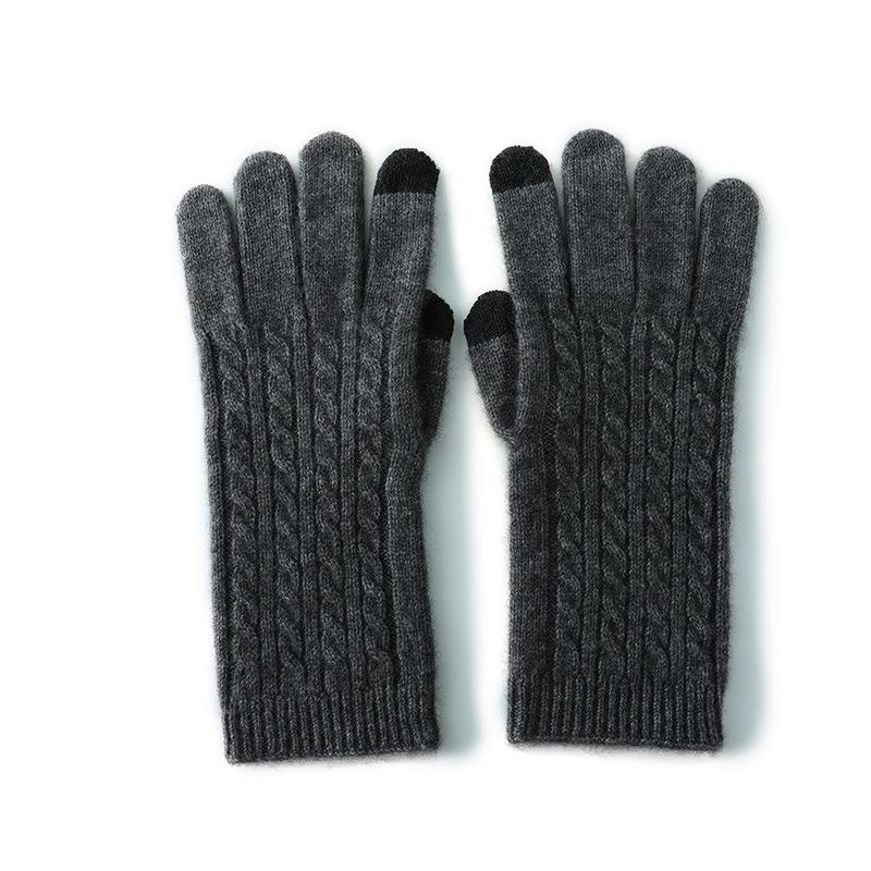 Touch Screen Gloves Cashmere Autumn and Winter New Style Unisex Twisted Pattern Warm Cycling Windproof Knitted Five Finger
