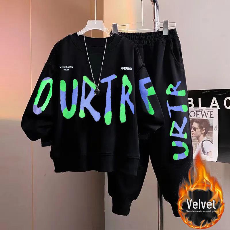 Teen Boy Handsome Hoodie and Sweatpants Set - Junior High Long Sleeve Autumn/Winter Outfit for Big & Tall Boys Age 15