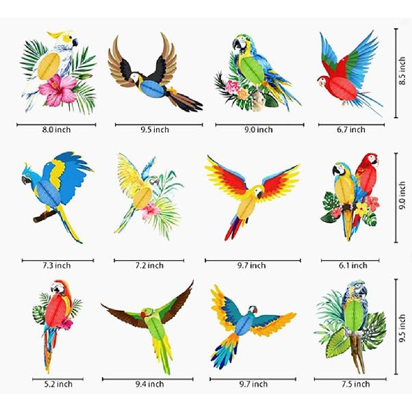 Tropical Birds Honeycomb Parrot Paper 3D Cutouts Hanging Ornaments Hawaiian Themed Luau Party Hanging Decorations for Rainforest Jungle Theme