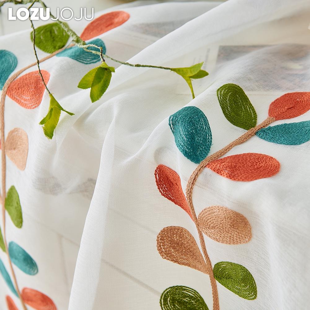 1PC LOZUJOJU White Tulle Modern Rural Style Embroidered Colorful Sheer Curtaint Window Drape for Living Room Bedroom Home Decor